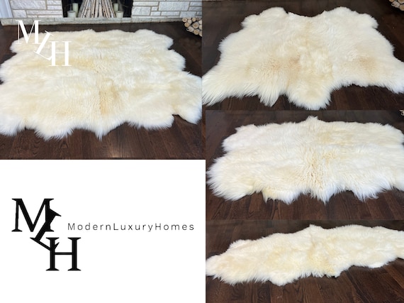 Large Natural Real Sheepskin Rug Throw Pelt Cream White