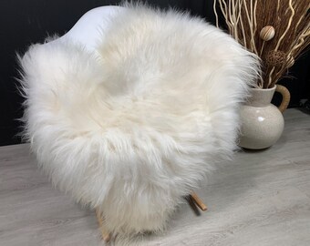 Alfombra de piel de oveja islandesa blanca * Manta de piel de oveja auténtica * Piel de animal natural * Funda de asiento de piel de oveja
