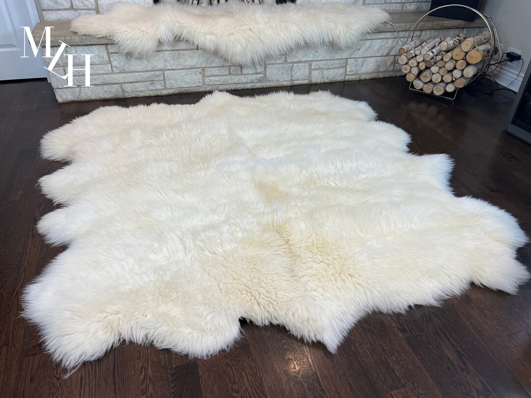 Natural Genuine Sheepskin Fur Rug Throw / Sheep Skin Large Rug Wool Carpet Pelt Cream White