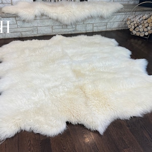 Real Natural White Sheepskin Rug Double Pelt 6.5 x 2 ft  | Sheep Skin Rug Pelt Pet Bed Throw Home Decor Gift | Genuine Sheepskin