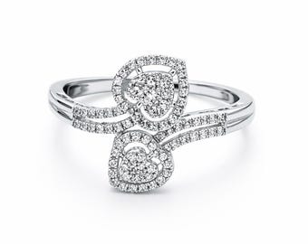 10K White Gold 0.25ctw Diamond Heart Shape Bypass Ring – IGI Certified