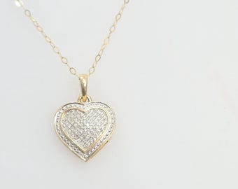 14K Solid Gold Natural Diamond Heart Pendant Necklace – 0.12 CTW | 18" Chain Included