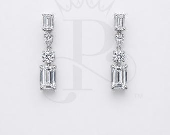 14K White Gold Lab Grown Diamond Drop Earrings | Emerald, Pear & Round Cut | 3.15 CTW Dangle Earrings