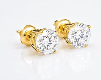 14K Yellow Gold Lab Grown Diamond Stud Earrings - 2.00ctw