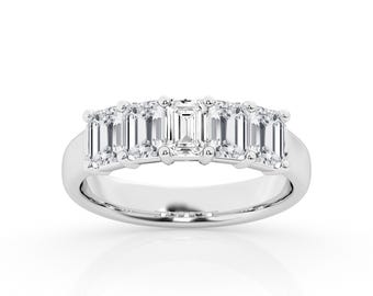 14KT White Gold 5 Stone Lab-Grown Emerald Cut Diamond Band – 2.50 CTW | EF VS | Celestial Bride