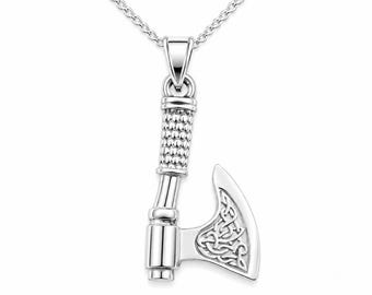 Sterling Silver Viking / Celtic Axe Necklace Pendant With 18 Inch Chain