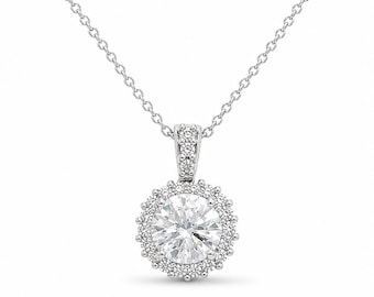 14K White Gold Natural Diamond 0.77 CTW Halo Necklace