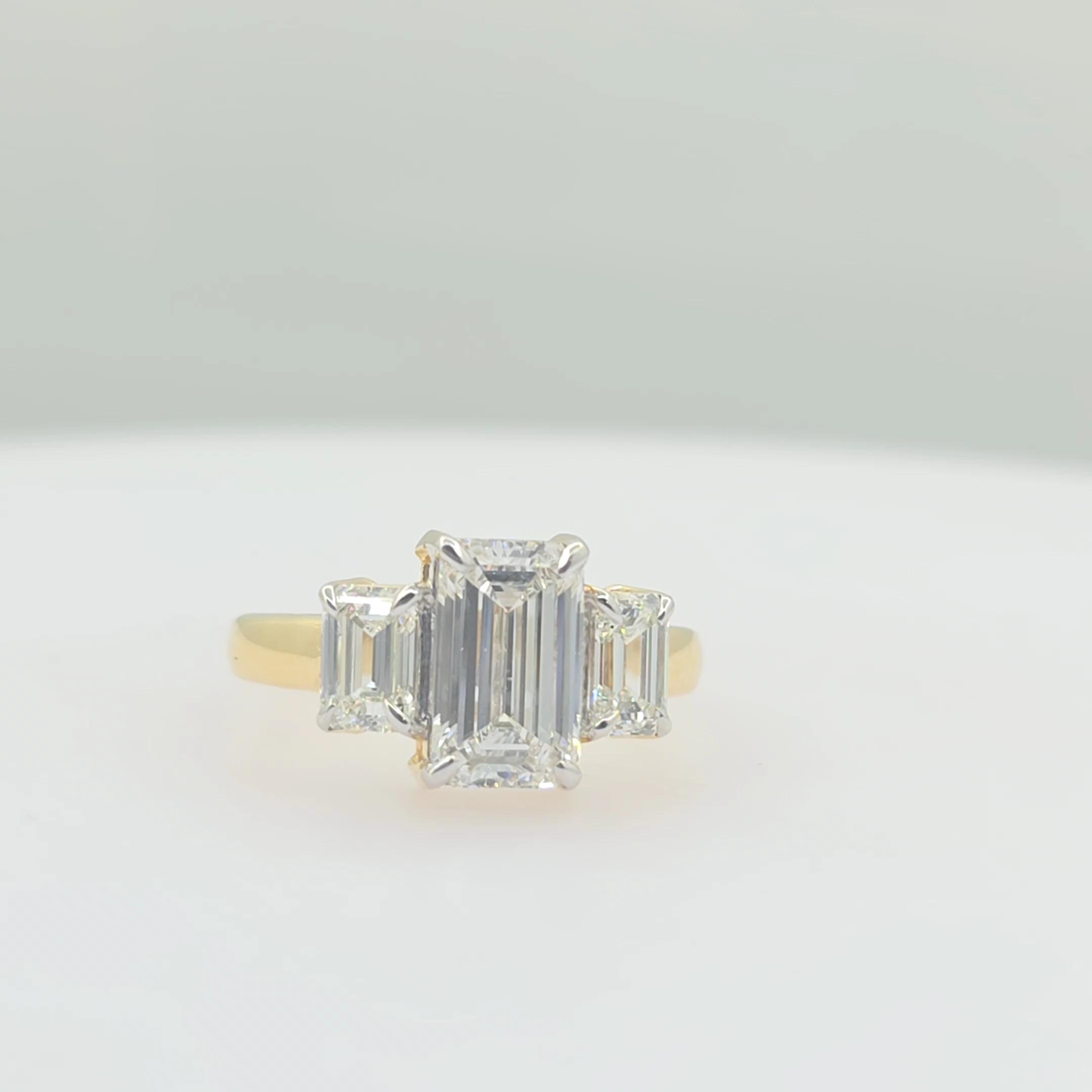14K Yellow Gold 3 Stone Emerald Cut Lab Diamond Ring 3.10 CTW (CVD) - Etsy