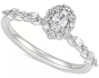 Natural Diamond Oval, Marquise, & Round Halo Engagement Ring (3/4 ct. t.w.) in 14k White Gold