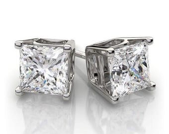 2.40ctw Princess Cut Earrings Moissanite Square Earrings 925 Sterling Silver, D Color VVS