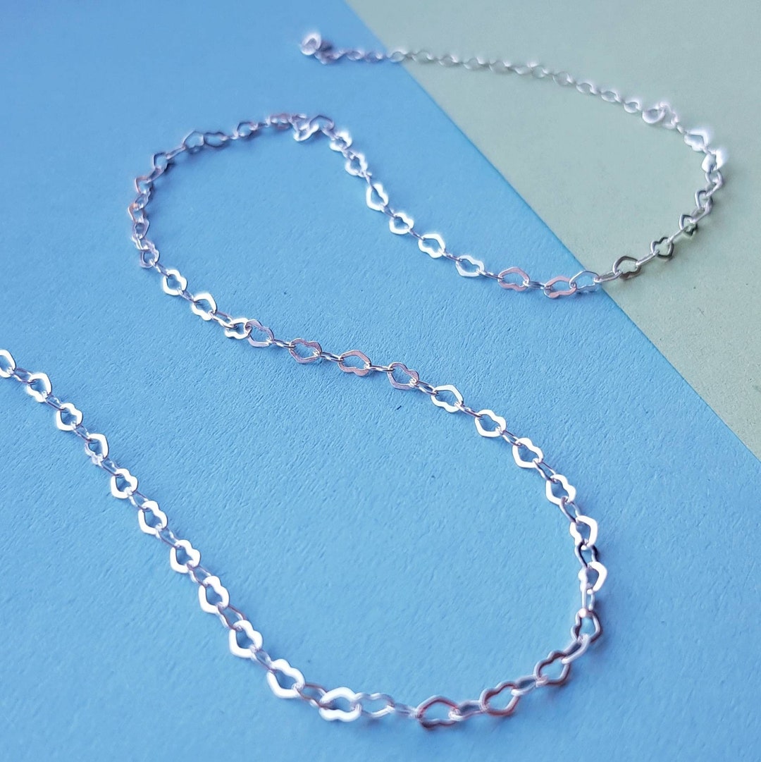 Heart Chain Necklace Sterling Silver Necklace Choker Etsy