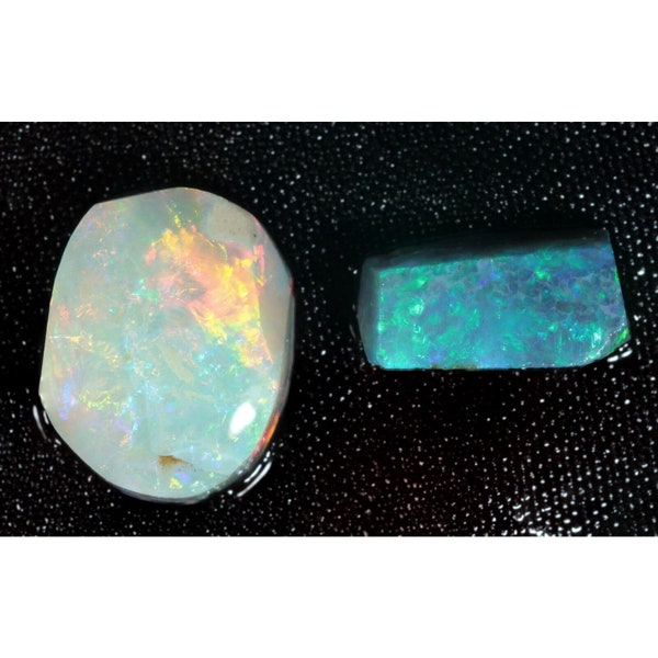 2 Vibrant Lightning Ridge Black and White Opal Rubs - 2.90 tcw - Australian Opal