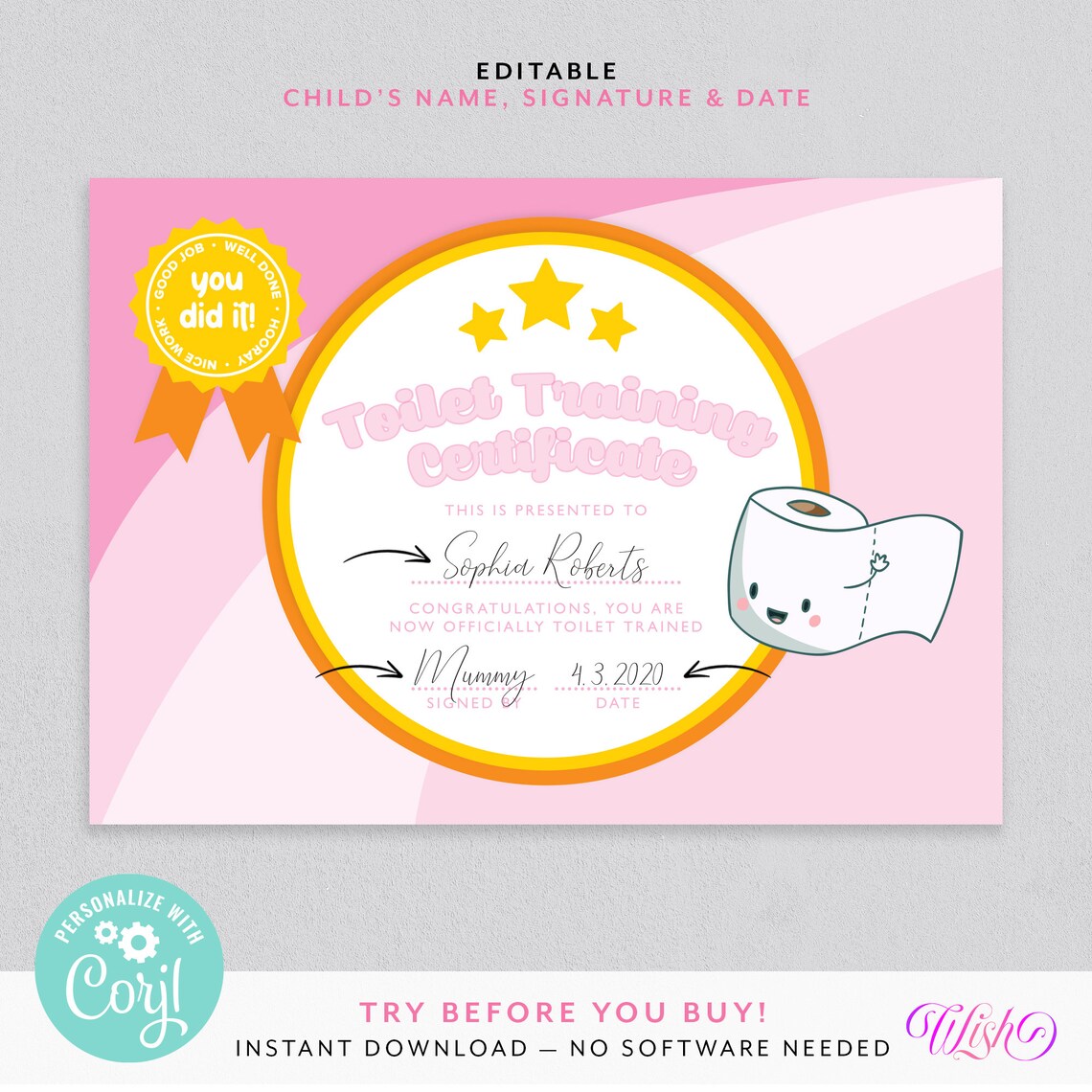 Potty Training Certificate, Potty Training Chart, Printable Potty ...