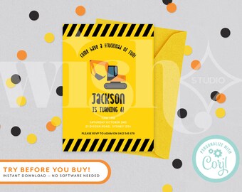 Construction Birthday Party Invitation Template, Printable, Dump Truck Invitation, Instant download