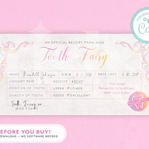 Editable Tooth Fairy Receipt Printable Tooth Fairy Letter