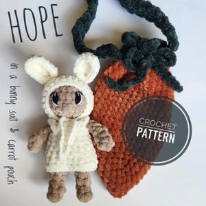 Haakpatroon pakje Hope in a Bunny en zakje wortel - patroon amigurumi-babypop - interactief spelen