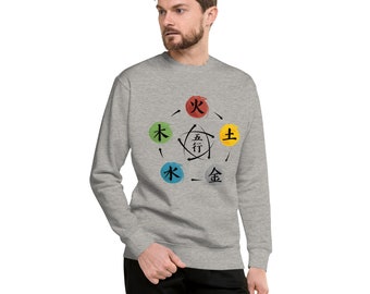 Qigong Unisex Fleece Pullover - Five Element Theory - Choose Gray or White