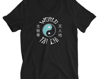World Tai Chi - Black Unisex V-Neck Short Sleeve T-Shirt - Global Moving Meditation
