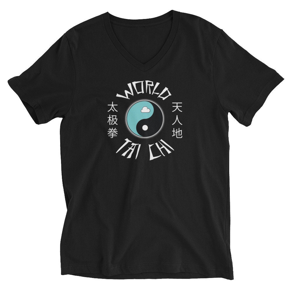 World Tai Chi Black Unisex Vneck Short Sleeve Tshirt Global Moving