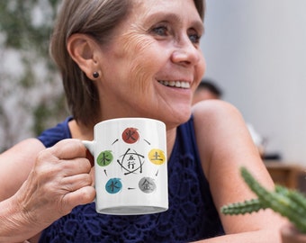 Qigong Five Element Theory - White Ceramic Coffee Mug - Tai Chi or Qigong Gift