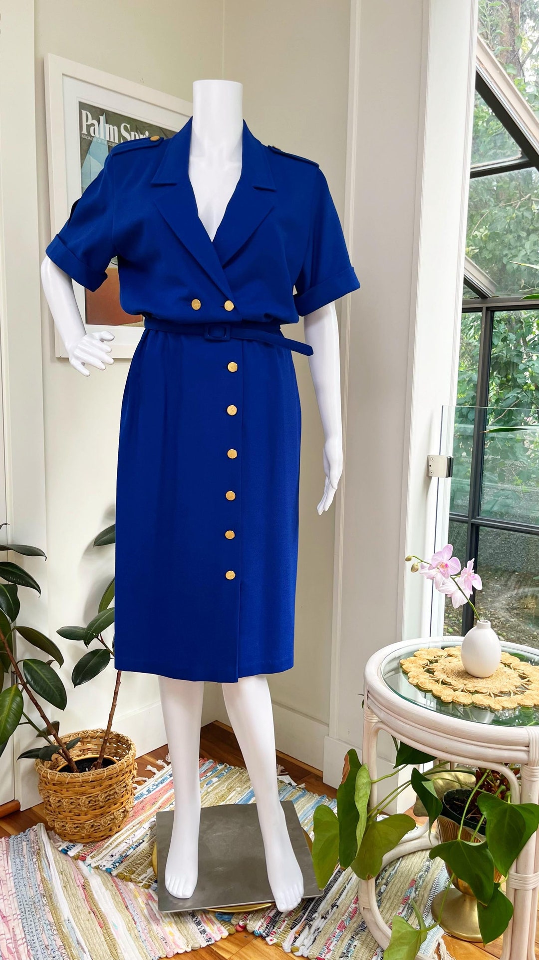 Navy blue dress with gold buttons hot sale