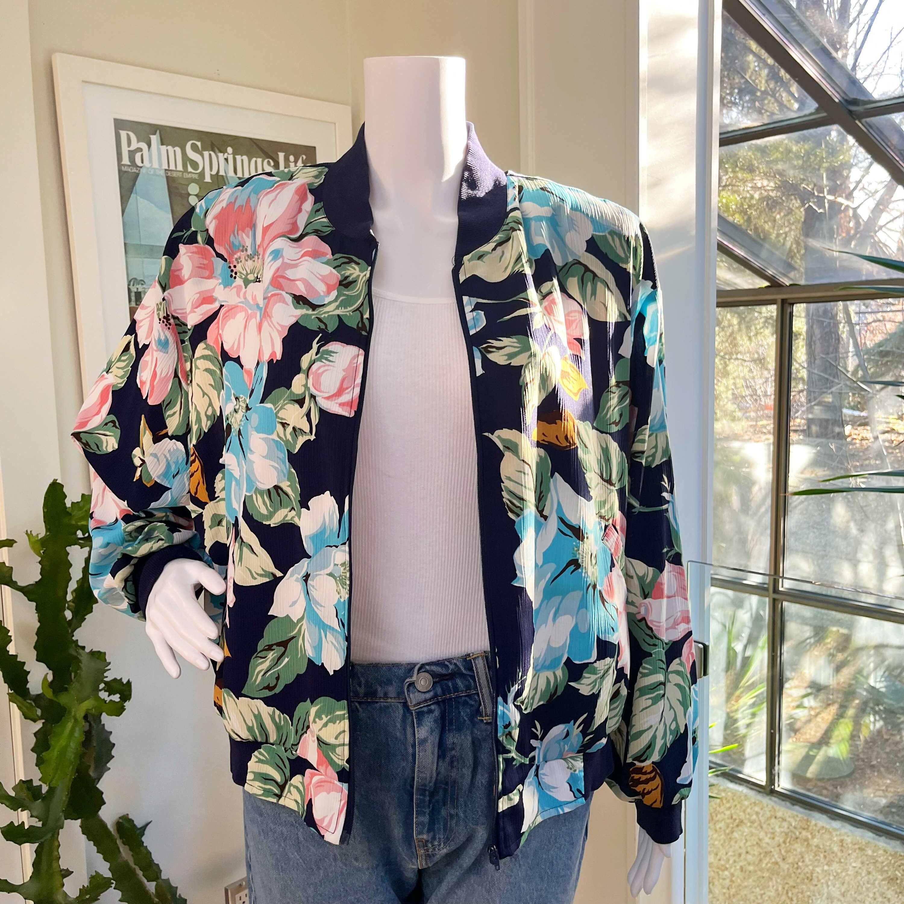 Alia Lightweight Navy Floral Bomber Style Jacket 16 Etsy