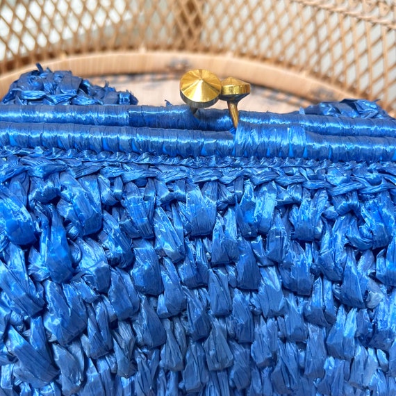Royal Blue Raffia Gold Clasp Handbag Purse - Gem