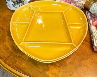 Sunburst Canada Pottery Mustard Yellow Ceramic Glazed Fondue Plates Set of 2