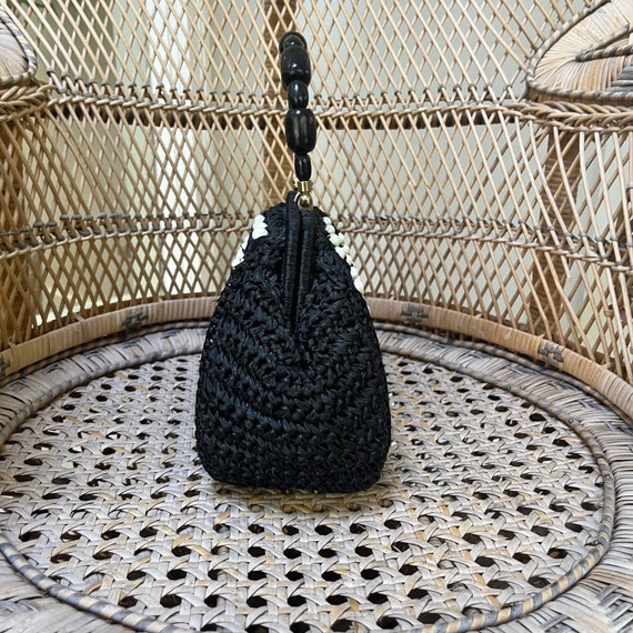 Stein Black Raffia Beaded Handbag 70s - image 4