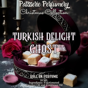 Turkish Delight Ghost-parfumolie: gesuikerde roos, oranjebloesem, orris (wortelextract), pistache, vanillemuskus • Premium ambachtelijke geuren • Vers gemaakt