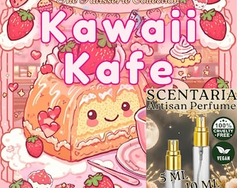 Kawaii Kafe Parfüm Spray: Erdbeere, Sahne, Kuchen, Croissant, Graf Grey - Vegan