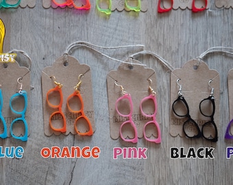 Eyeglass Earrings - Large Drop down Sterling Steel - hypoallergenic - light weight Acrylic - Gift - Optical Eyeglasses