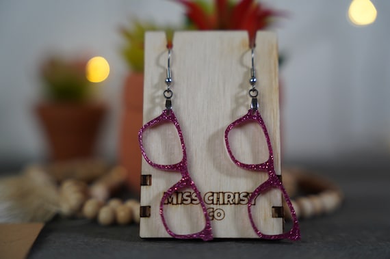 Eyeglass Earrings-light Weight Acrylic Pink Glitter-optical Gift 