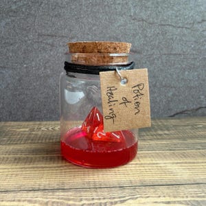 D&D Potion of Healing Dice Jar Round Red 2d4 Dice Tabletop RPG Accessory