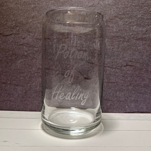 RPG Fantasy Roleplay Game Potion of Healing Glass Cup: Etched Can Glass (16 oz)