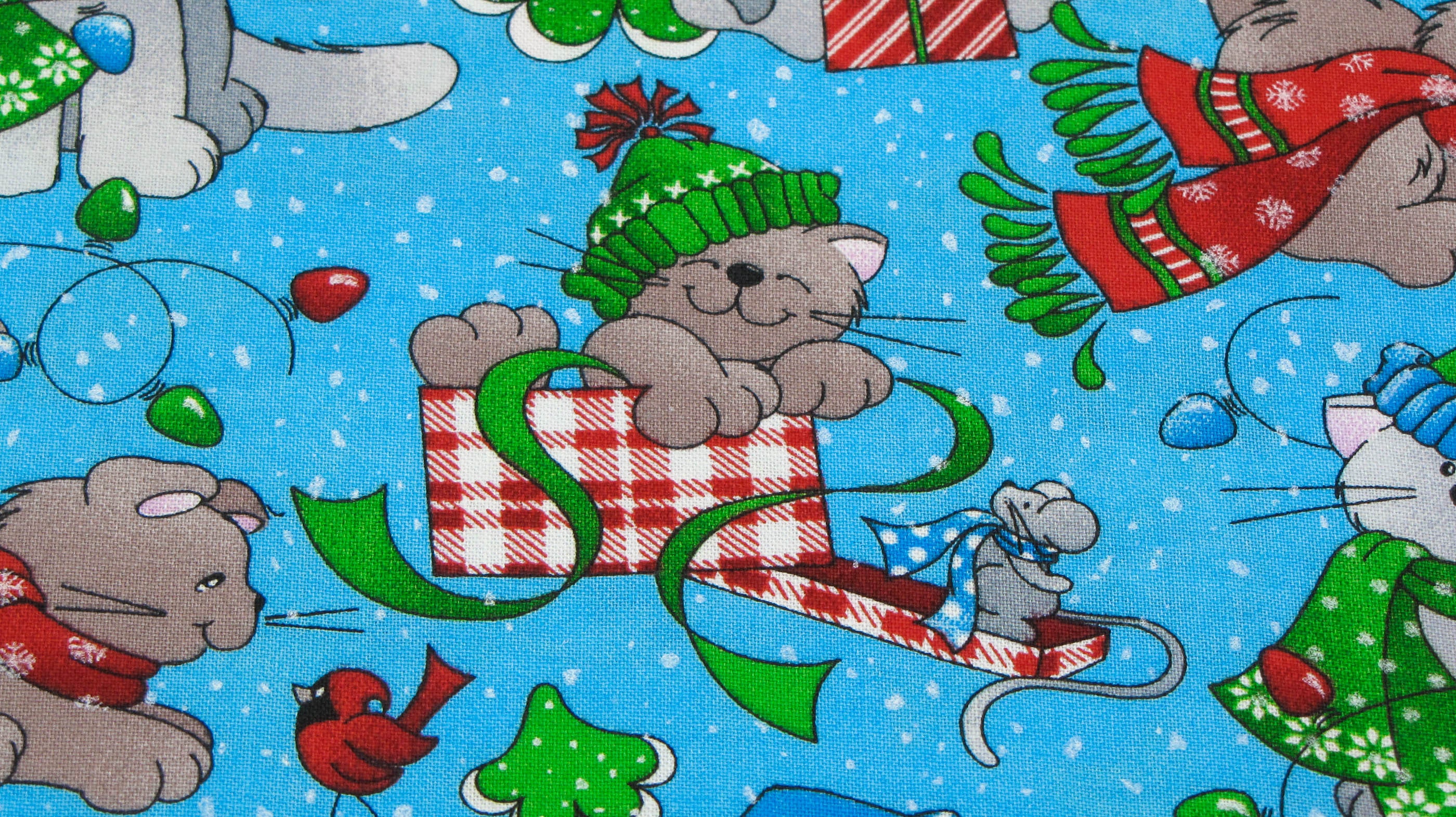 Fabric Traditions Christmas Cats on Blue Fabric By the Yard Etsy