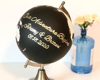 Libro de visitas con globo terráqueo pintado a mano, decoración de boda personalizada, decoración de viaje