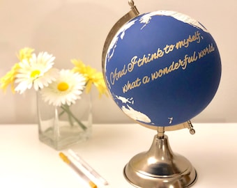 Libro de visitas con globo terráqueo pintado a mano, decoración alternativa para bodas