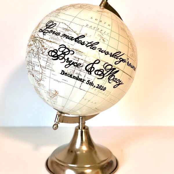 Globe Guest Book, Globe Guest Sign In, Custom Globe, Alternative Wedding Guest Book, Anniversary Gift Idea, Calligraphy Wedding Globe