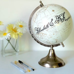 Globe Gästebuch, Globe Gast anmelden, benutzerdefinierte Globus, alternative Hochzeit Gästebuch, Jahrestag Geschenkidee, Kalligraphie Hochzeit Globus