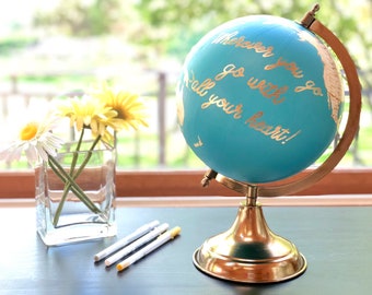 Libro de visitas con globo terráqueo pintado a mano, decoración de boda personalizada