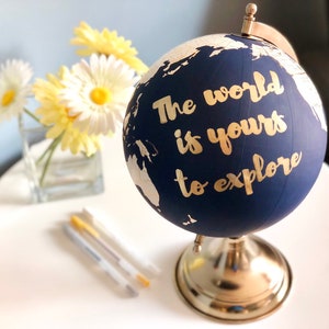 Globe Guestbook, Globe Guest Sign In, Custom Globe, Alternative Wedding Guestbook, Navy Blue Graduation Party Decoration Gift Idea