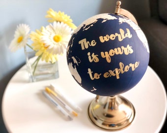 Globe Guestbook, Globe Guest Sign In, Custom Globe, Alternative Wedding Guestbook, Navy Blue Graduation Party Decoration Gift Idea