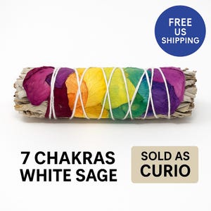 Bâtonnet de maculage 7 chakras à la sauge blanche - 4-5 pouces • Sauge arc-en-ciel aux pétales de rose pour équilibrer les chakras • Rituel énergétique nettoyant • Livraison gratuite aux États-Unis
