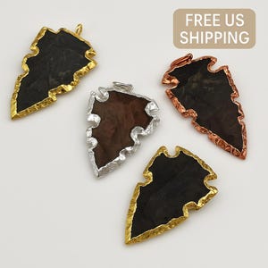 Electroplated Jasper Arrowhead Pendant: Boho Crystal Necklace