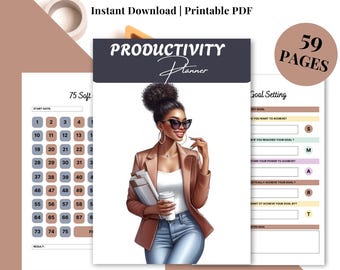Printable Digital Feminine Productivity Planner | Daily,  Weekly Organizer for Women | Goal Setting, Time Management & Focus PDF