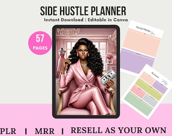 PLR Side Hustle Planner for Women Entrepreneurs | Pink Business Organizer for Goal Setting I Resell Template Printable I MRR