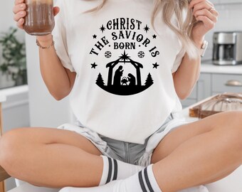 Christ the Savior Is Born PNG | Christmas Bible Quote | Religious Sticker | Nativity Scene Digital | Christian Sublimation | Faith Printable