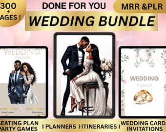 Wedding Planner  Bundle |  Edited Canva Templates I 300+Pages I MRR & PLR I Hyperlink Pages I Wedding Games I Honeymoon Itinerary I Cards