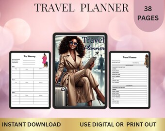 Printable Digital Travel Planner | Vacation & Trip Organizer PDF | Itinerary, Budget, Packing List ,  Schedule | Travel Journal for Women